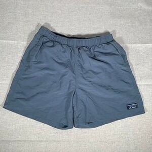 LL Bean Mens Nylon Swim Hiking Shorts Blue Elastic Waist Lightweight Medium